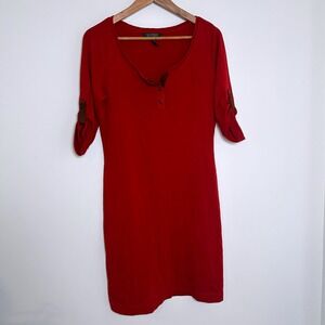 Lauren Ralph Lauren Dress Women Size‎ Medium M Red Leather Accents